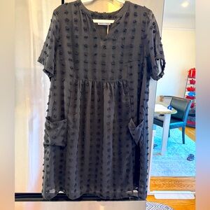 MIHOLL Women's V Neck Short Sleeve Ruffle Loose Summer Flowy Mini Dress